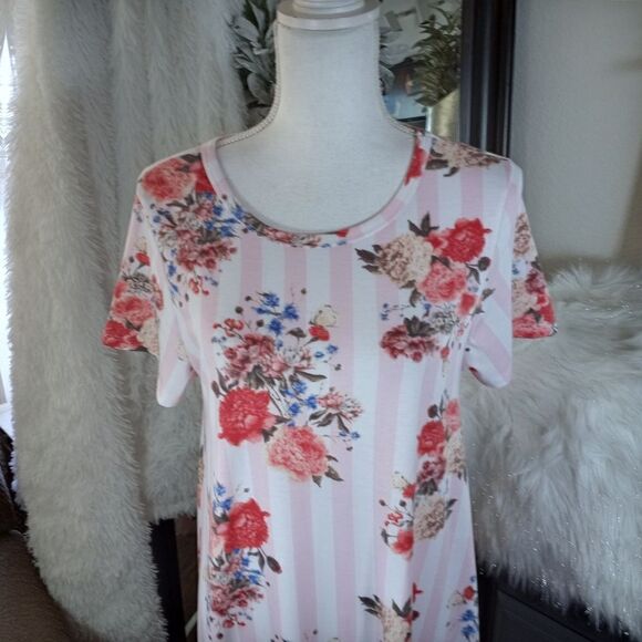 LULAROE PINK & IVORY STRIPE FLORAL DRESS SZ.S EUC - Picture 3 of 8